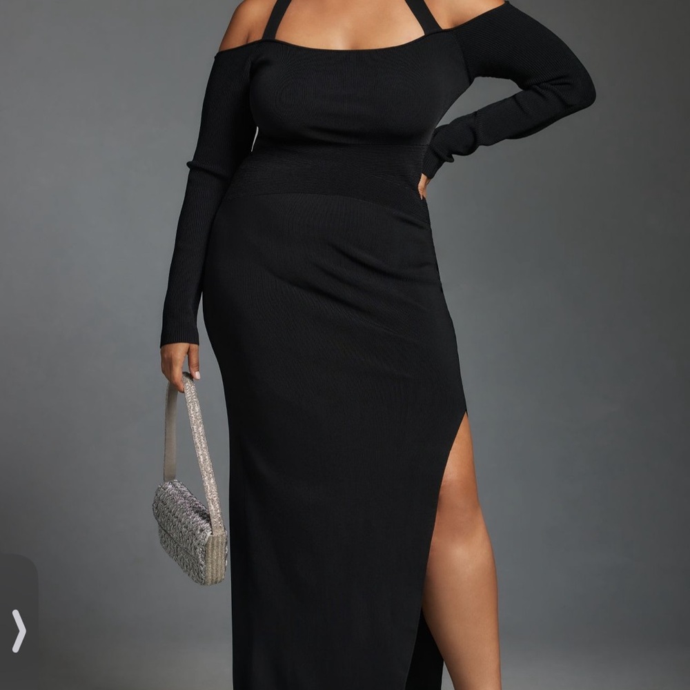 NWT By Anthropologie black long-sleeve  square neck knit midi dress